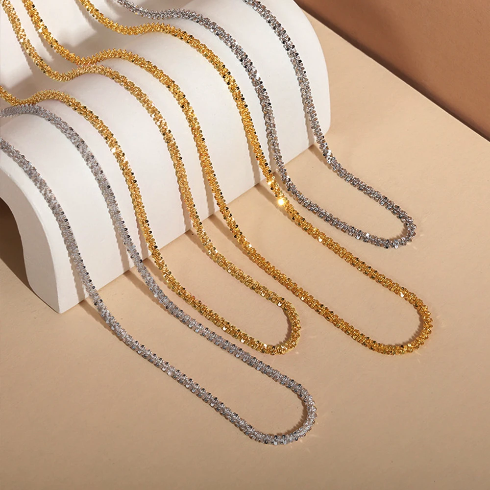 EManco Hot Selling Hypoallergenic Shiny Stainless Steel 14k Gold Cauliflower Glitter Chain Link Necklaces Jewelry  for Women