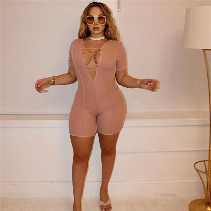 

The spot Euro-American style 2021 summer women's new personality line high waist hollow strap hip leisure sports jumpsuit, Shown