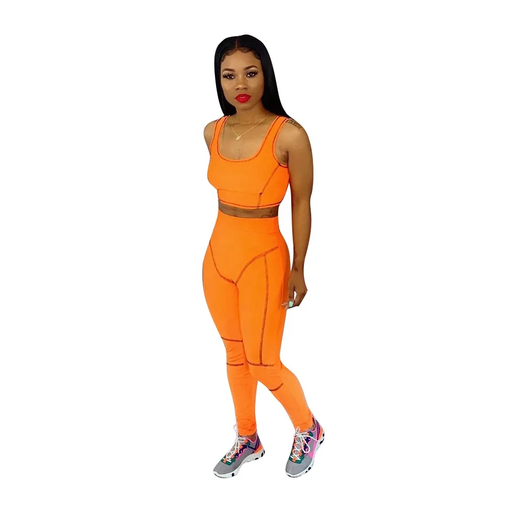 

neon color women crop top sexy two piece set women clothing sport yoga set