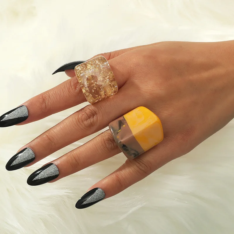 

JOJO Fashion Amazon Choice 2pcs/set Exaggerated Geometric Chunky Thick Resin Acrylic Fing Ring Set For Women