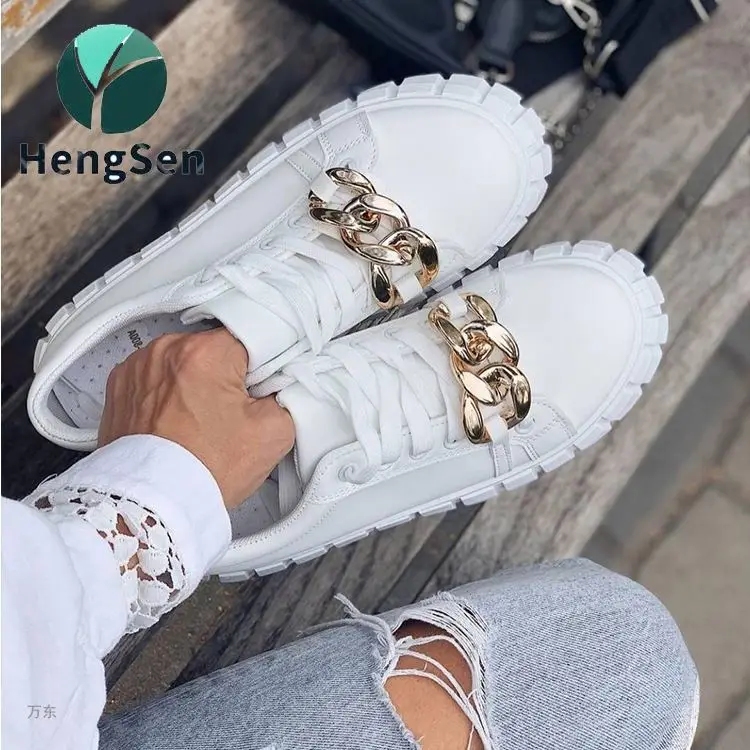 

Wholesale fashion platform shoes metal lace up thick soled sports shoes women's casual shoes, Picture