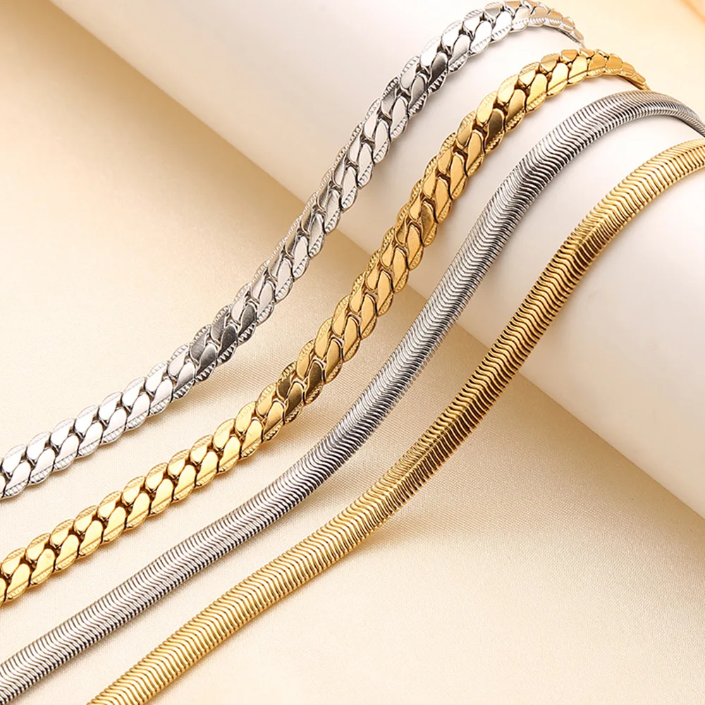 GT HipHop 6mm Antiallergic 18K Gold Plated Stainless Steel Flat Snake Chain Necklace for Women and Men