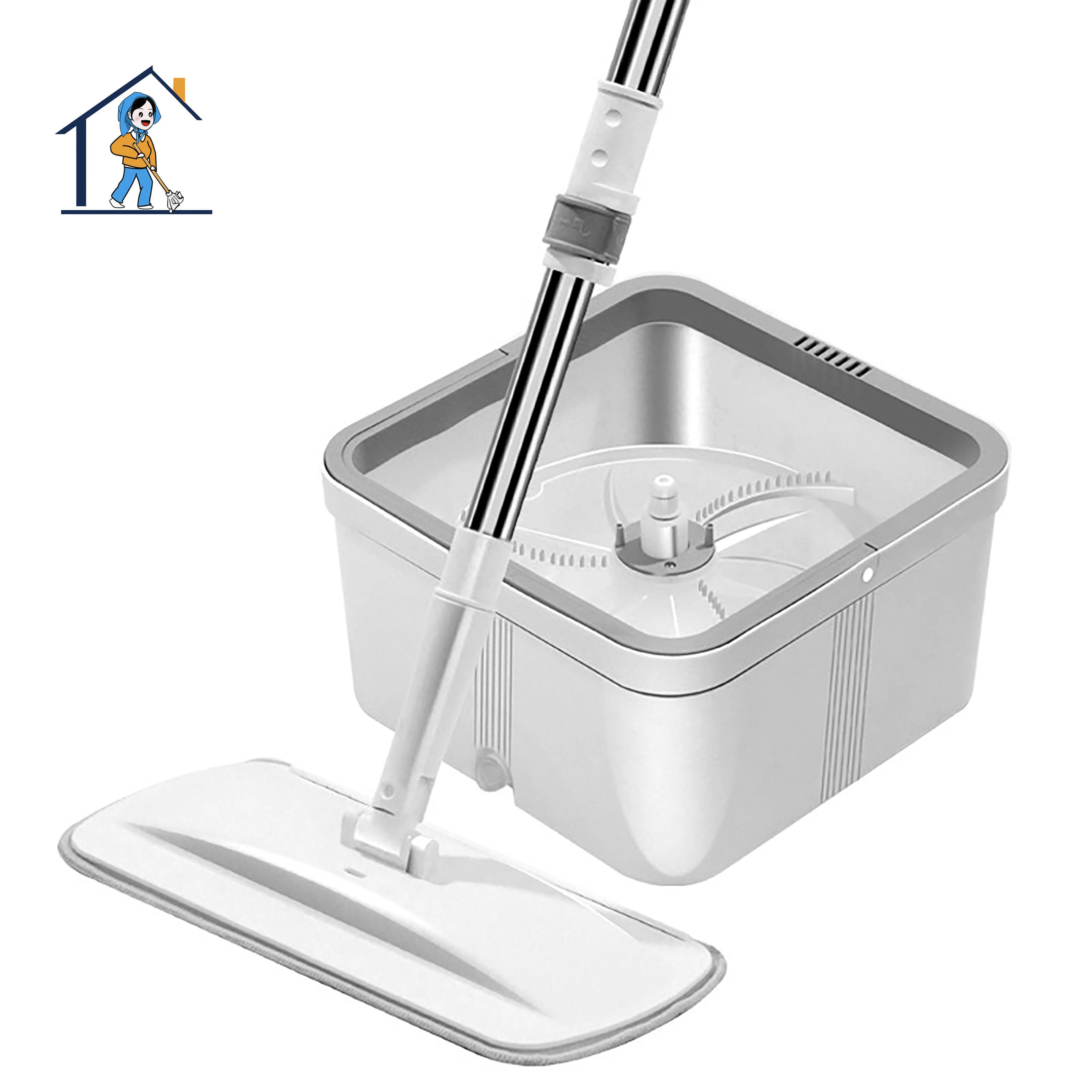 

Amazon dirty water separated square 360 rotate spin handfree lazy flat Mop Bucket for house floor ceiling cleaning mop