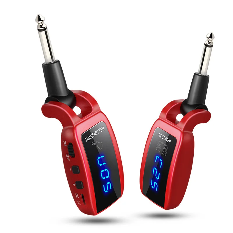 

UHF Guitar Wireless System Transmitter Receiver Built-in Rechargeable wireless guitar transmitter and uhf transmitter, Black,red