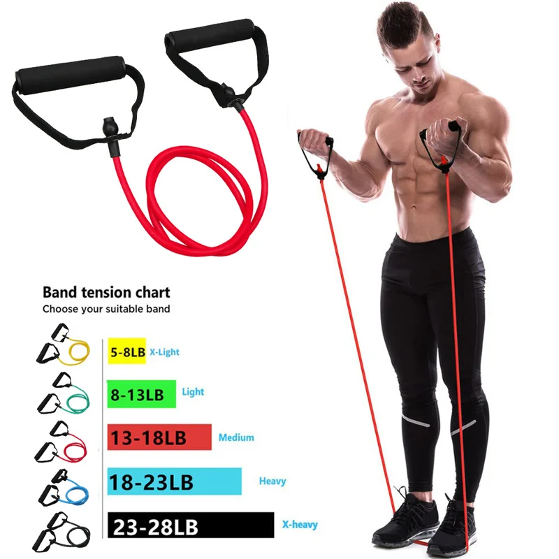 

5 Levels Resistance Bands with Handles Yoga Pull Rope Elastic Fitness Exercise Tube Band for Home Workouts Strength Training, Yellow/green/red/blue/black