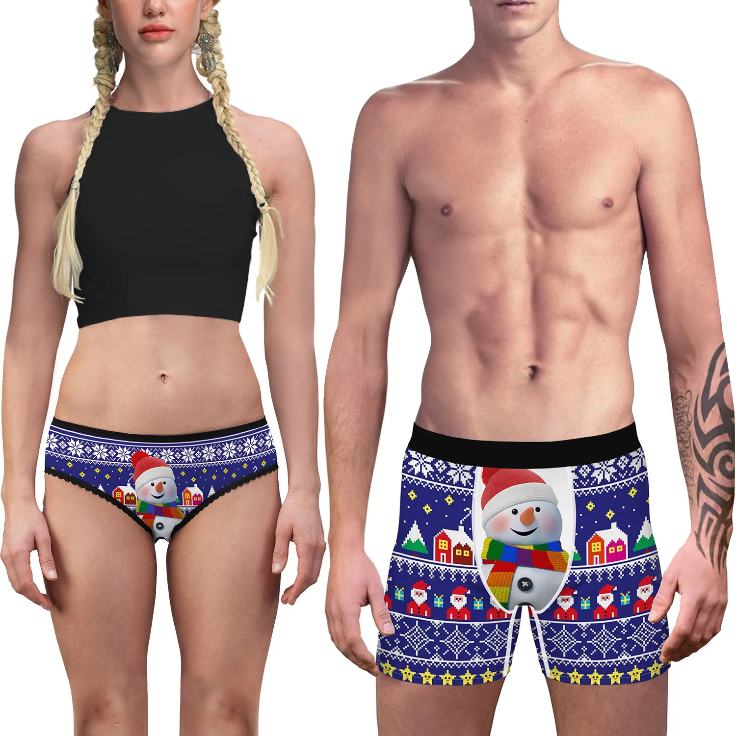 

Fashion Christmas 3D Printed Underpants Sexy Lingerie Men's Boxershorts Women's Briefs Couple Underwear