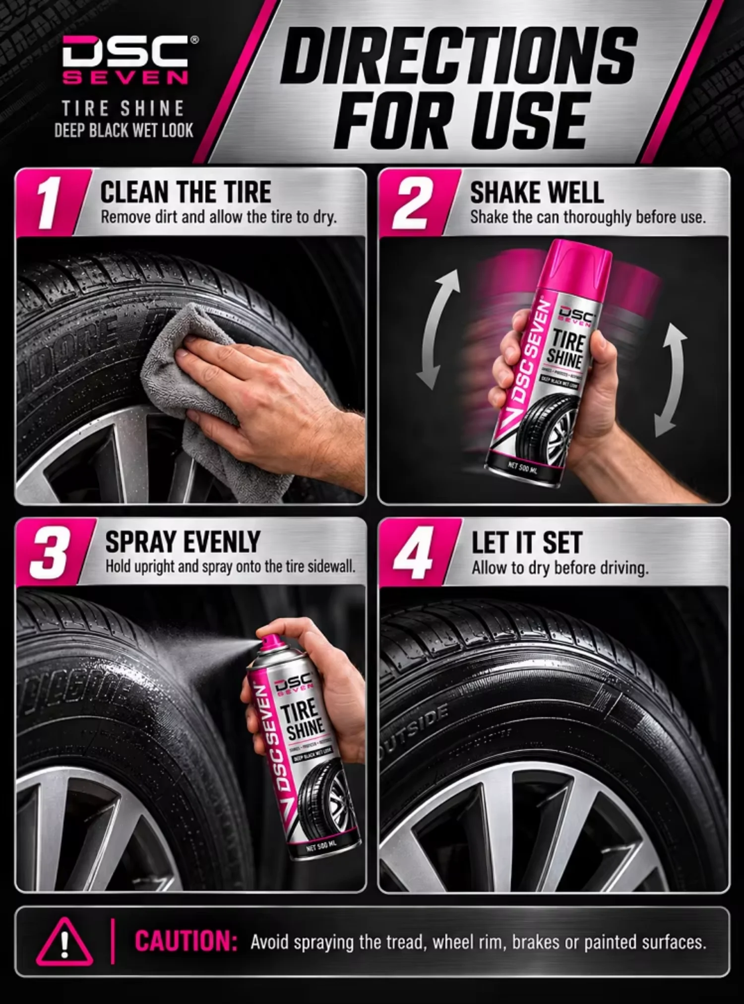 Automotive Tire Shine Aerosol Spray Black Wet Look Rubber Protectant 500ml Long Lasting Gloss Car Wheel Dressing Product