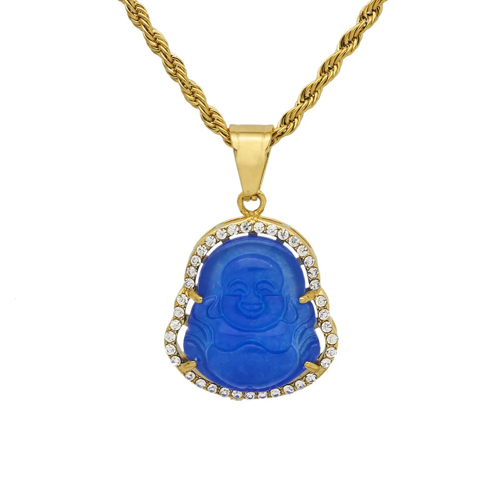

Chinese Design water wave stainless steel chain buddha necklace jewelry
