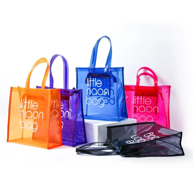 

Custom fashion eco friendly cheapest high quality transparent little neon pink pvc tote bag