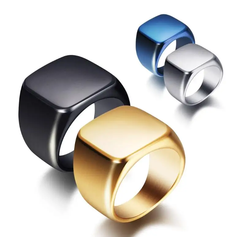 

Wide black blank stainless steel 18K gold plating ring for men and women custom