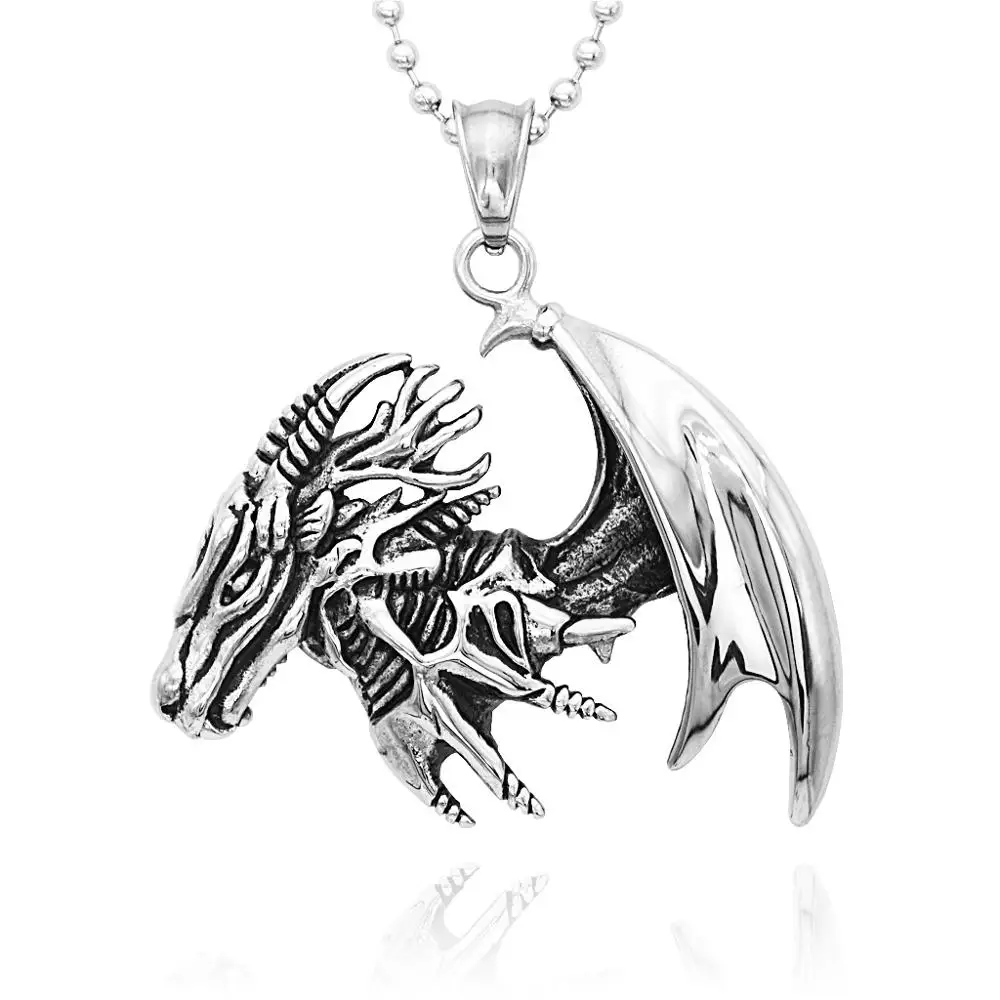 

Punk Jewelry Stainless Steel Monster hunter Flying Dragon Pendant Necklace