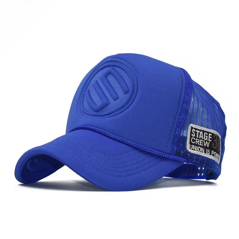 

Free shipping instock wholesale mesh baseball gorra cap custom logo embossed hat embossing net foam trucker hat blue foam