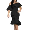 Women Elegant Black Off Shoulder Ruffle Design Knee Length Dress
