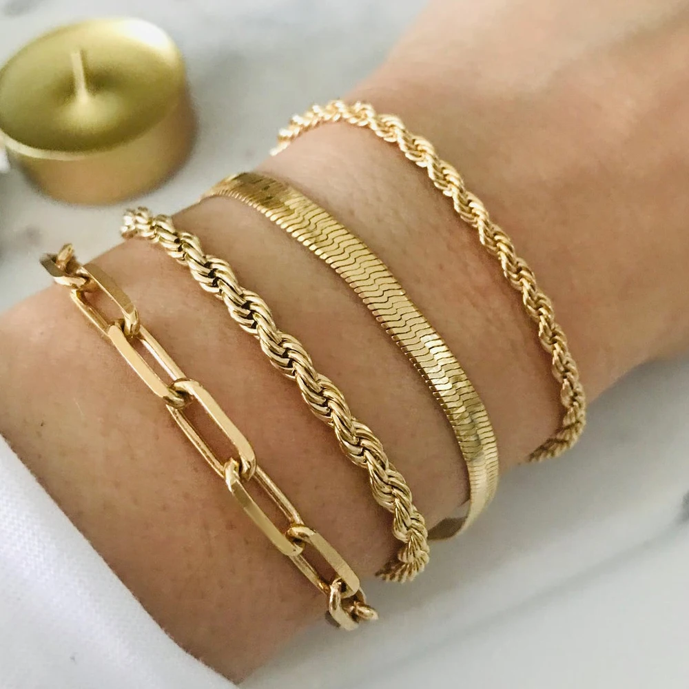 

2022 Hot 5mm Thick Twisted Cable Chain Bracelets Gold Tone Chunky Rope Bracelets for Women Stainless Steel Bracelet Jewelry