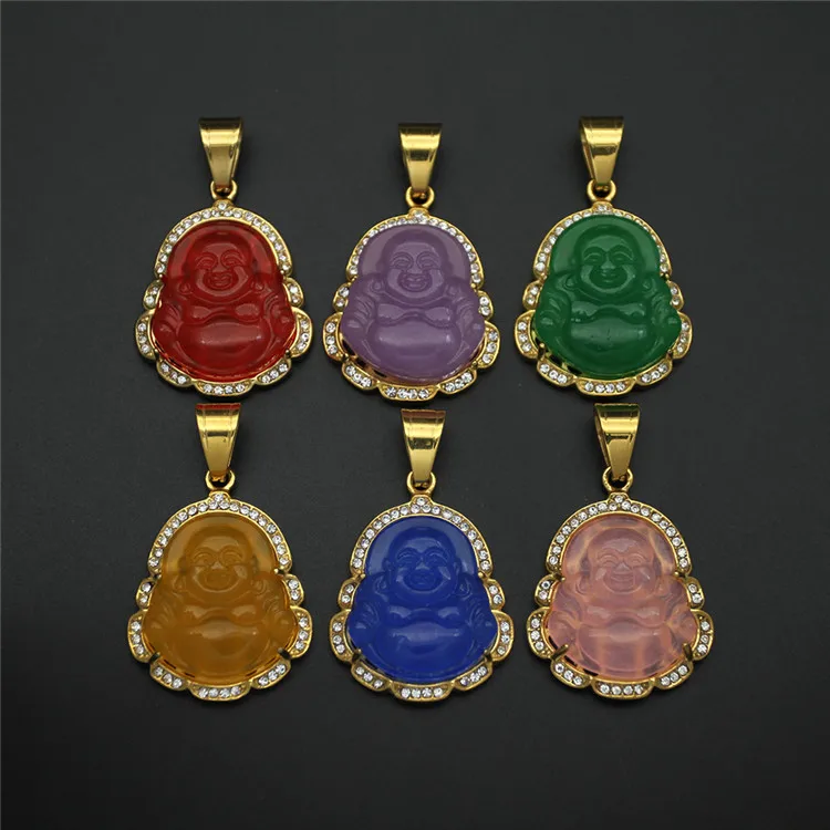 

New Hot Sale Gold-plated Diamond Agate Necklace Stainless Steel Belly Maitreya Pendant Jewelry, Picture