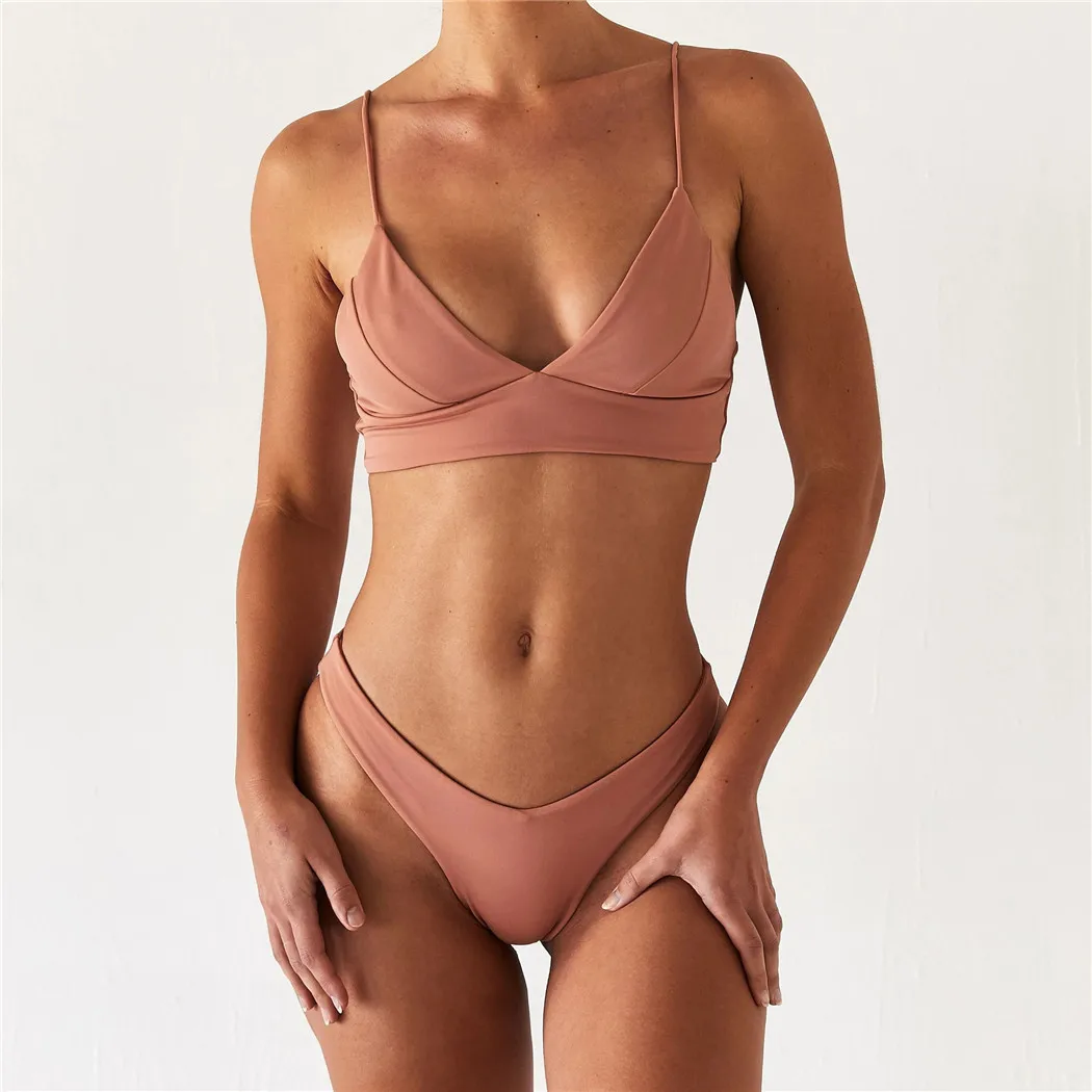

new 2021 sling girls solid color bikini 2 piece bikini swimsuit