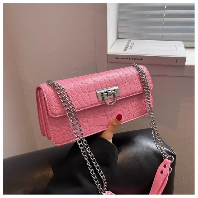 

Fashion crocodile print ladies purses metal chain shoulder bag women long sling bag wholesale