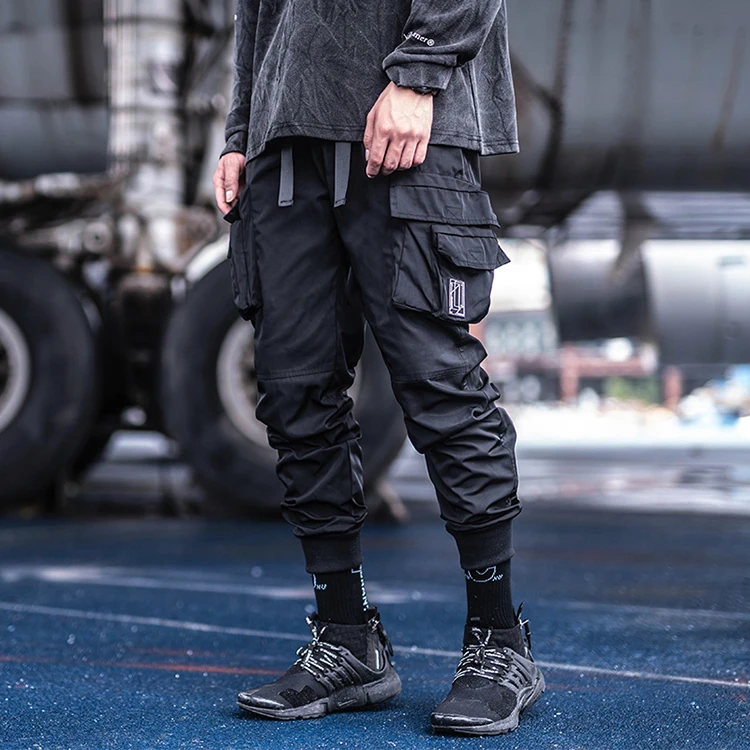 

Fashion Customize Windbreaker Multi Pocket Harem Hip Pop Male Cargo Pants Trousers Casual Streetwear Jogging Sweatpants For Men, Black