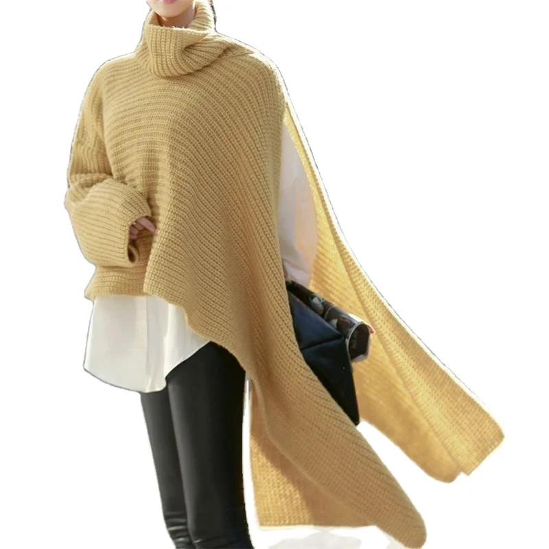 

new Pullover high neck in autumn 2021 with versatile personality simple and loose irregular top and sweater for women