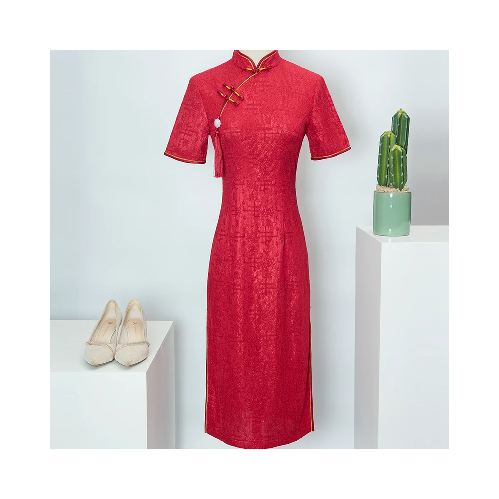 

Cheap Custom Lace chinese wedding Red Cheongsam Dress