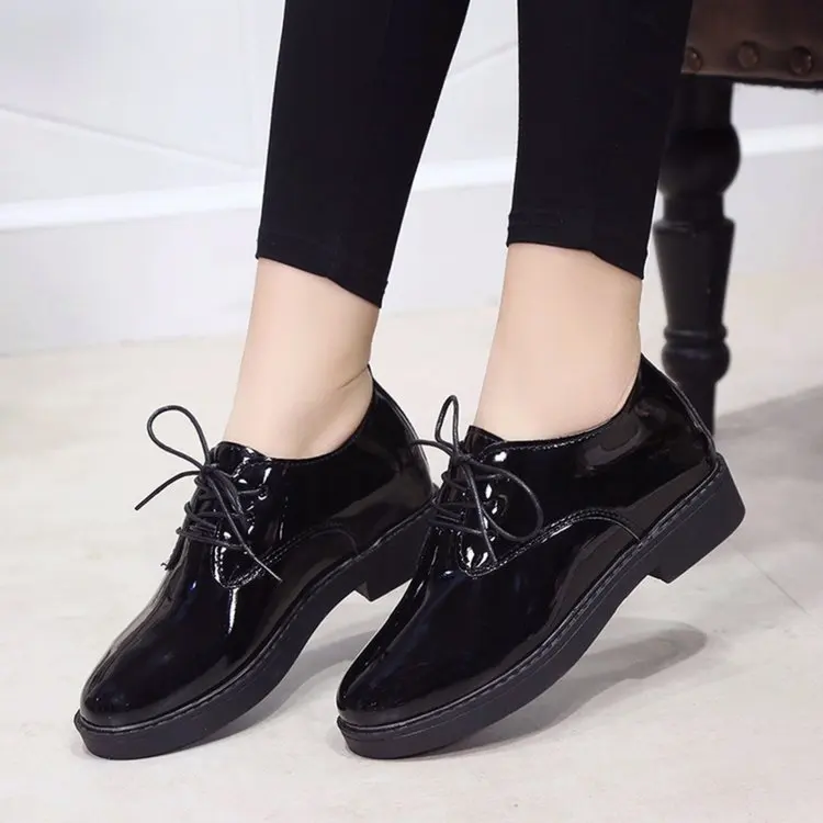 

Best selling ladies fashion flat school wind spring single shoes Korean version lace-up leather shoes, As the picture show