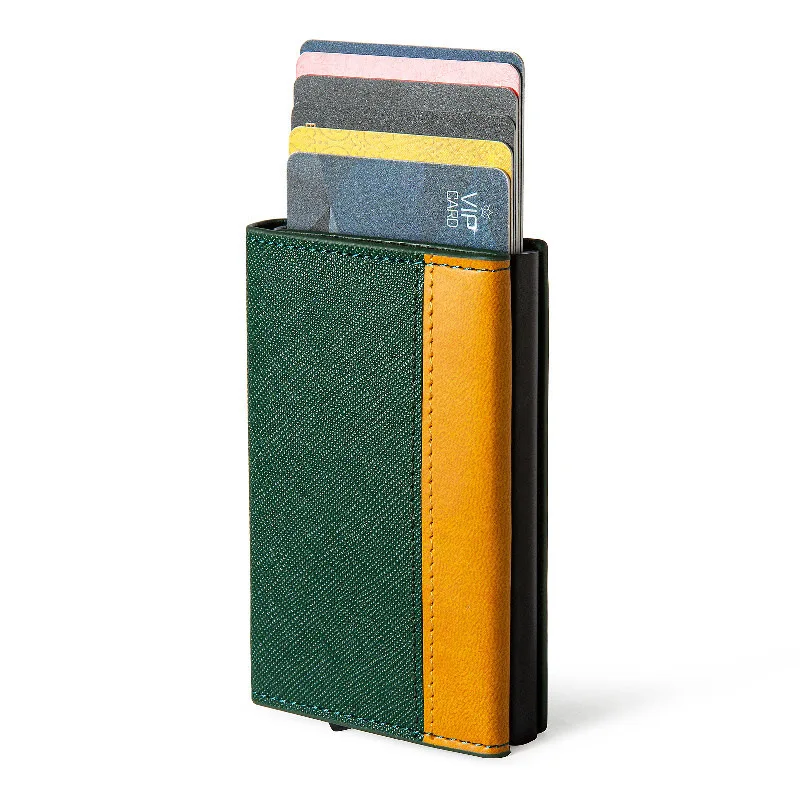 

2021 New RFID automatic Card Holder Unisex custom Fashion Business Card holder Wallet, Yellow+green,blue+white,black+apricot,carbon fiber black