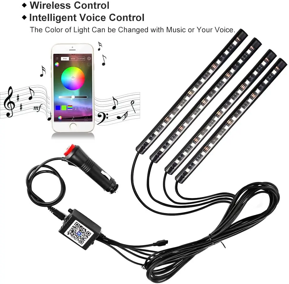 DC 12V AXELECT 48 LED Interior Lights-Multicolor Music Car Interior Lights Under Dash Lighting Kit with Sound Active Function and Remote Control Car LED Strip Lights DC 12V AXELECT 48 LED Interior Lights-Multicolor Music Car Interior Lights Under Dash Lighting Kit with Sound Active Function and Remote Control Car LED Strip Lights