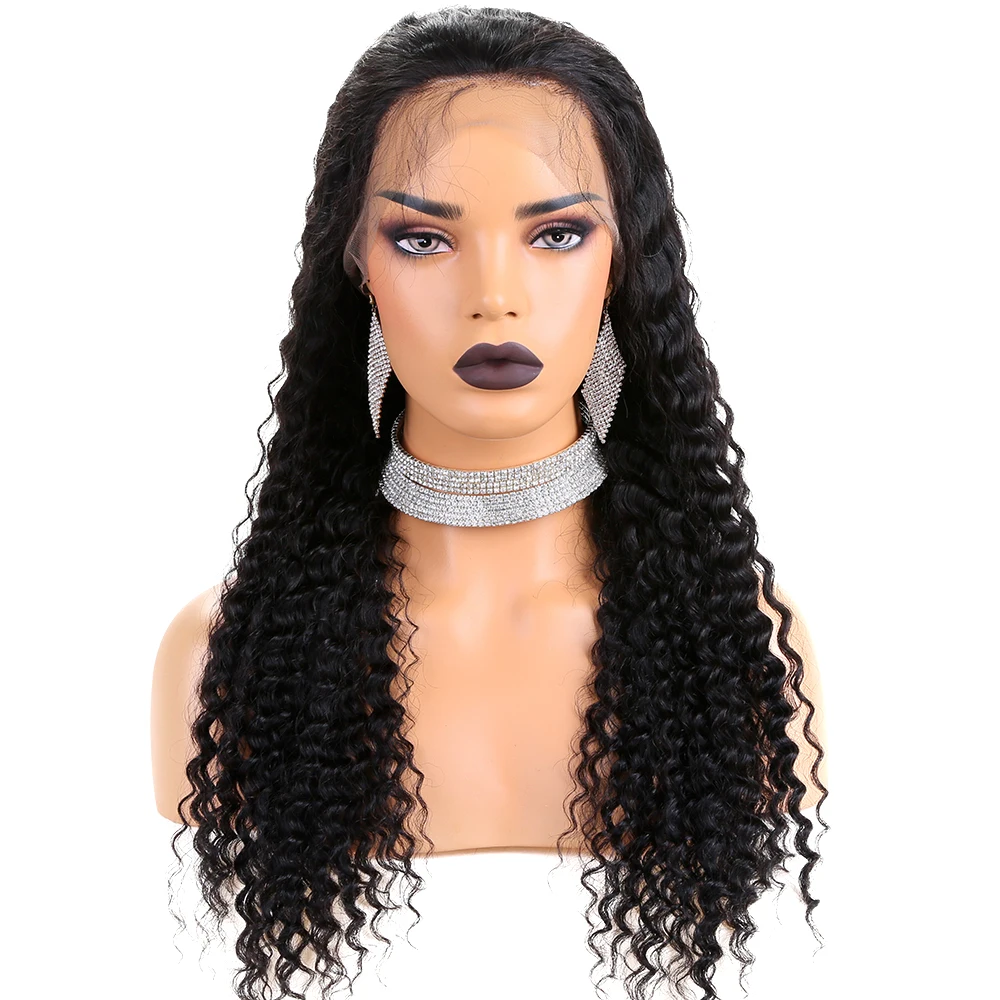 

Premier Brazilian Human Hair 150% Density Natural Black Deep Wave Transparent HD Lace Frontal Wig For Black Women