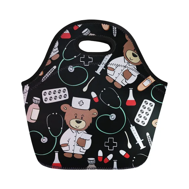 

Neoprene Lunch Bag For Women Cute Cartoon Nurse Printing Thermal Lunchbox Travel Lancheira Kids Girl Cooler Food Bag