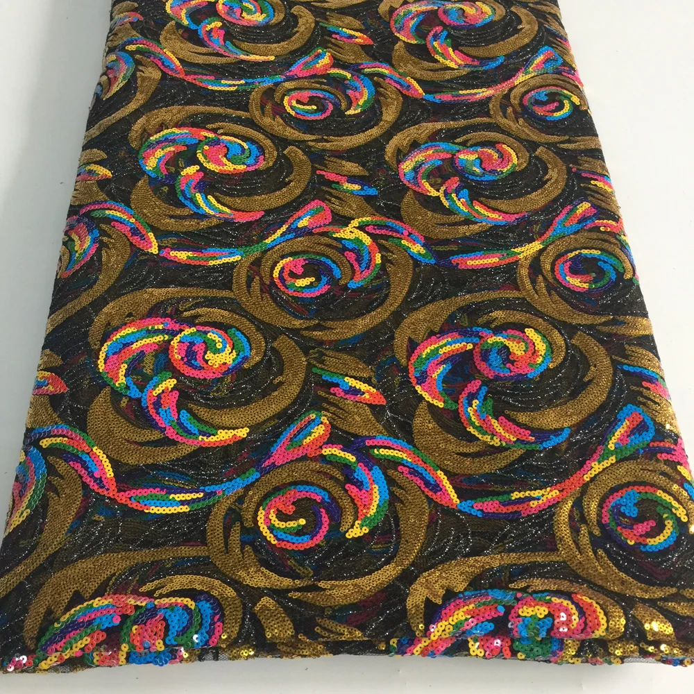 

2021 Gold Sequin French African Lace Fabrics, As picture