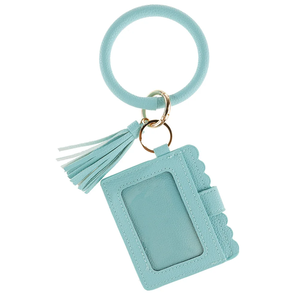 

Leather Tassel Bracelet Key Ring Wristlet Keyring Card Holder Walletfor Women, Customized
