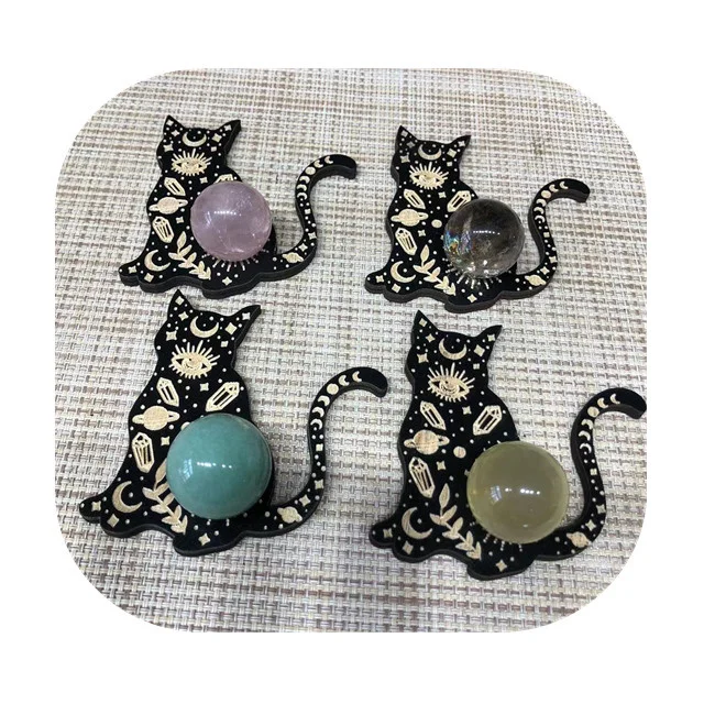 

New arrivals cheap crystal ball stand cat shaped wooden sphere holder for sale