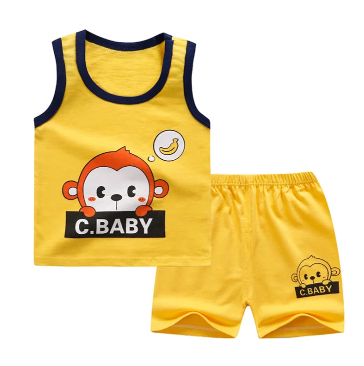 

Summer Wholesale Price New Style Anmila Pure cotton Children's Sleeveless suit 2Piece baby clothes sets, Cartoon1- 11