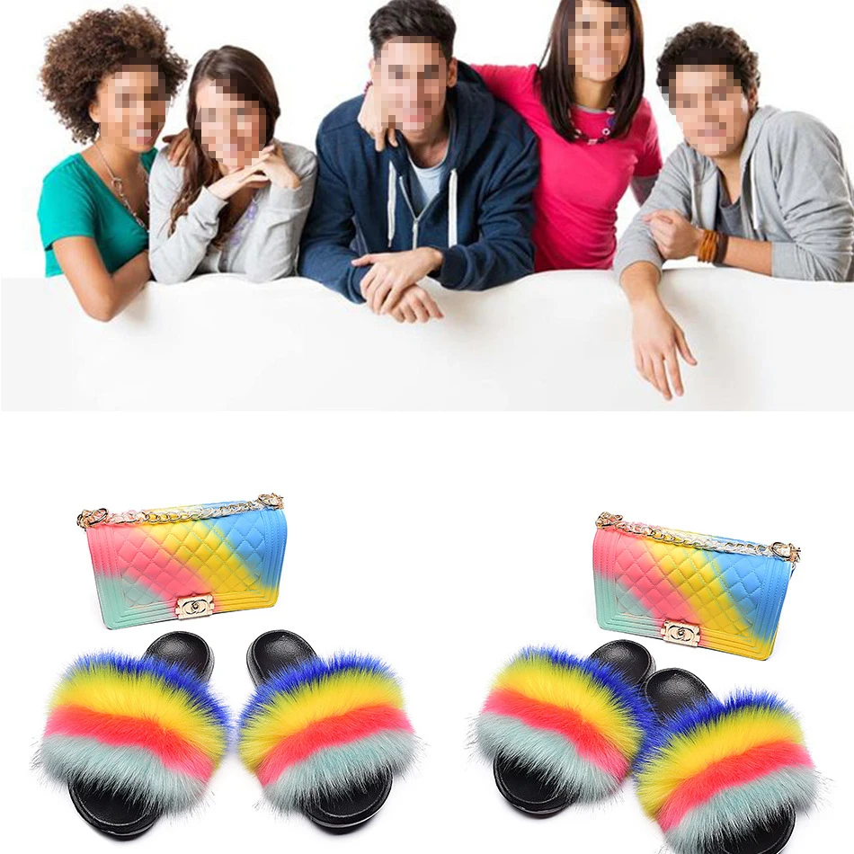 

Best Selling custom Fluffy Slippers And Purse Set Beach Slippers And Beach Bags, Customized color