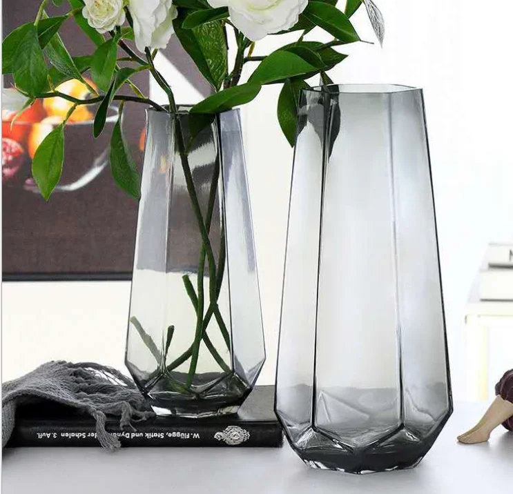 

Wholesale high quality heat-resistant transparent vase high-waist vase crystal glass, Transparent gray
