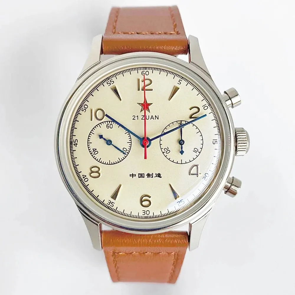 

1963 40mm Men Chronograph Watch Hardlex Sapphire ST1901 Manual Winding Movement Men's Wristwatches Display Caseback
