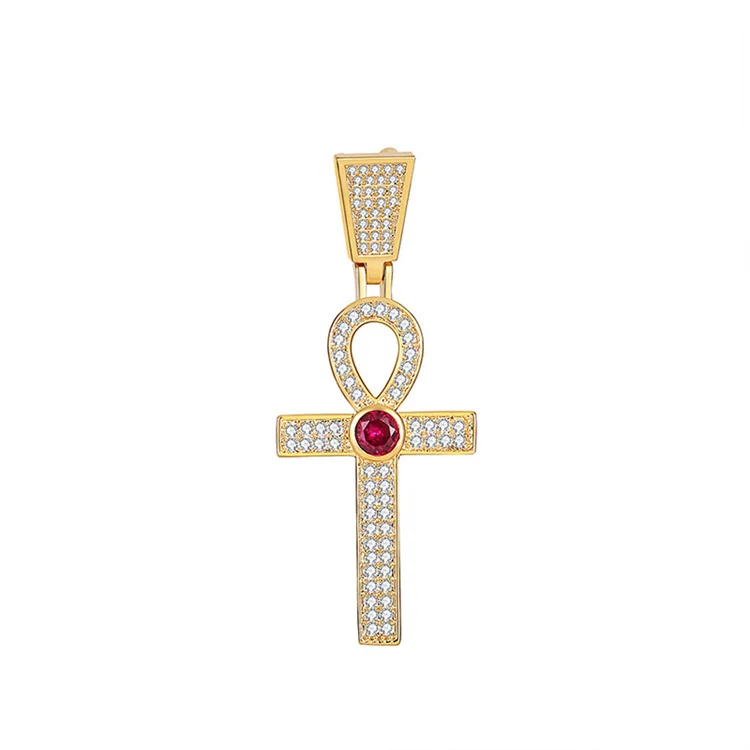

Hot Selling Zircon Cross Key Pendant 18k Gold Copper Micro Inlaid Rhinestone Vintage Ankh Key Cross Pendant Necklace