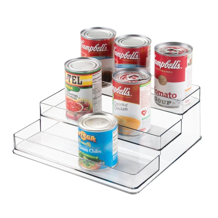 

Home Cosmetic Storage Rack Pantry Ladder Shelf Organizer Cabinet Holder Acrylic Clear 3 Tier Step Kitchen Seasoning Spice Rack, As picture or customized