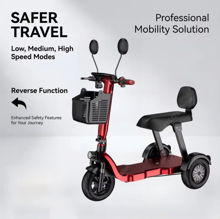 1000W 48V Lithium Battery 3-Speed Parent Child Electric Tricycle Folding 2 Seats Family Elderly Woman 3 Wheels Mobility Scooter