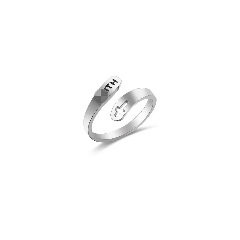 

KR1C personalized engraved simple open trendy adjustable stainless steel cross rings jewelry women, Picture shows