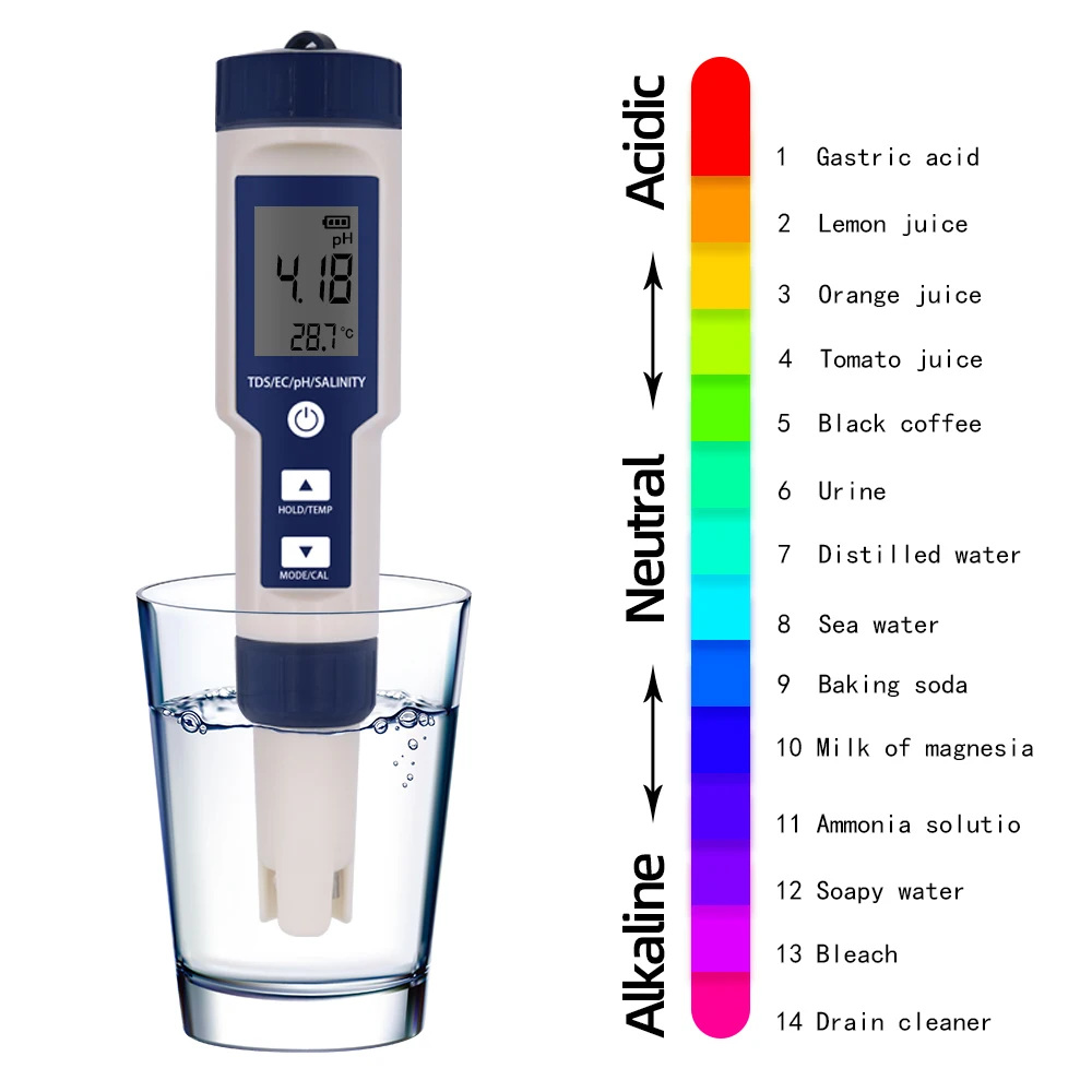 
Digital portable 5 in 1 TDS/EC/PH/Salinity/TEMP Meter Multifunctional water quality tester pen waterproof 9909-SP salinity meter 