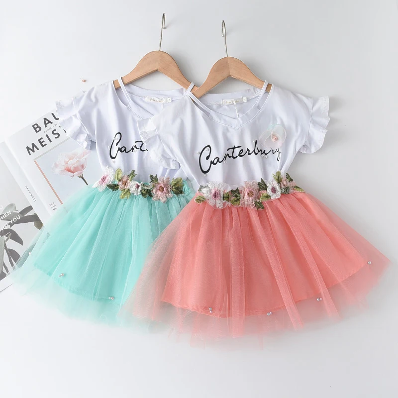 

New Summer Girls Flowers Outfits Fashion Floral Clothes Casual Sweet Party Suits Clothing 3 7Y
