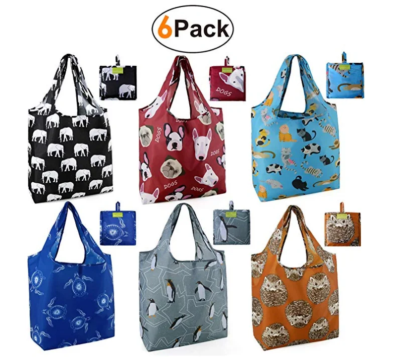 

Grocery Bags Reusable Foldable 6 Pack Shopping Bags Large 50LBS Cute Groceries Bags with Pouch Bulk Ripstop Waterproof Machine, Customized color