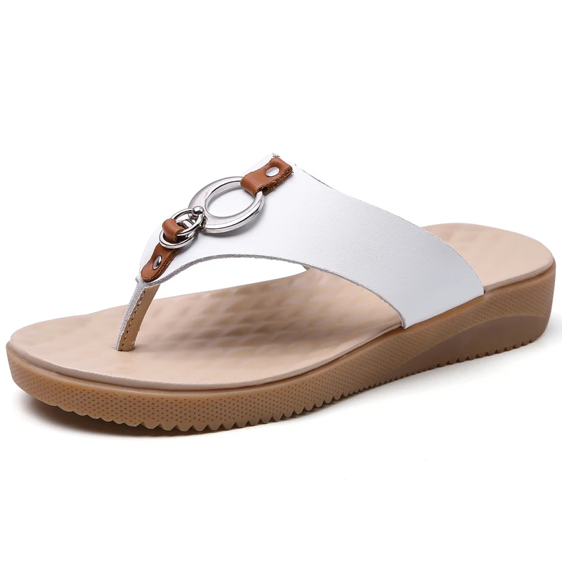 

Summer New Fashion Metal Button Slides Shoes Wedge Beach Sandals Women Outside Platform Leisure Flip Flops Women Slippers