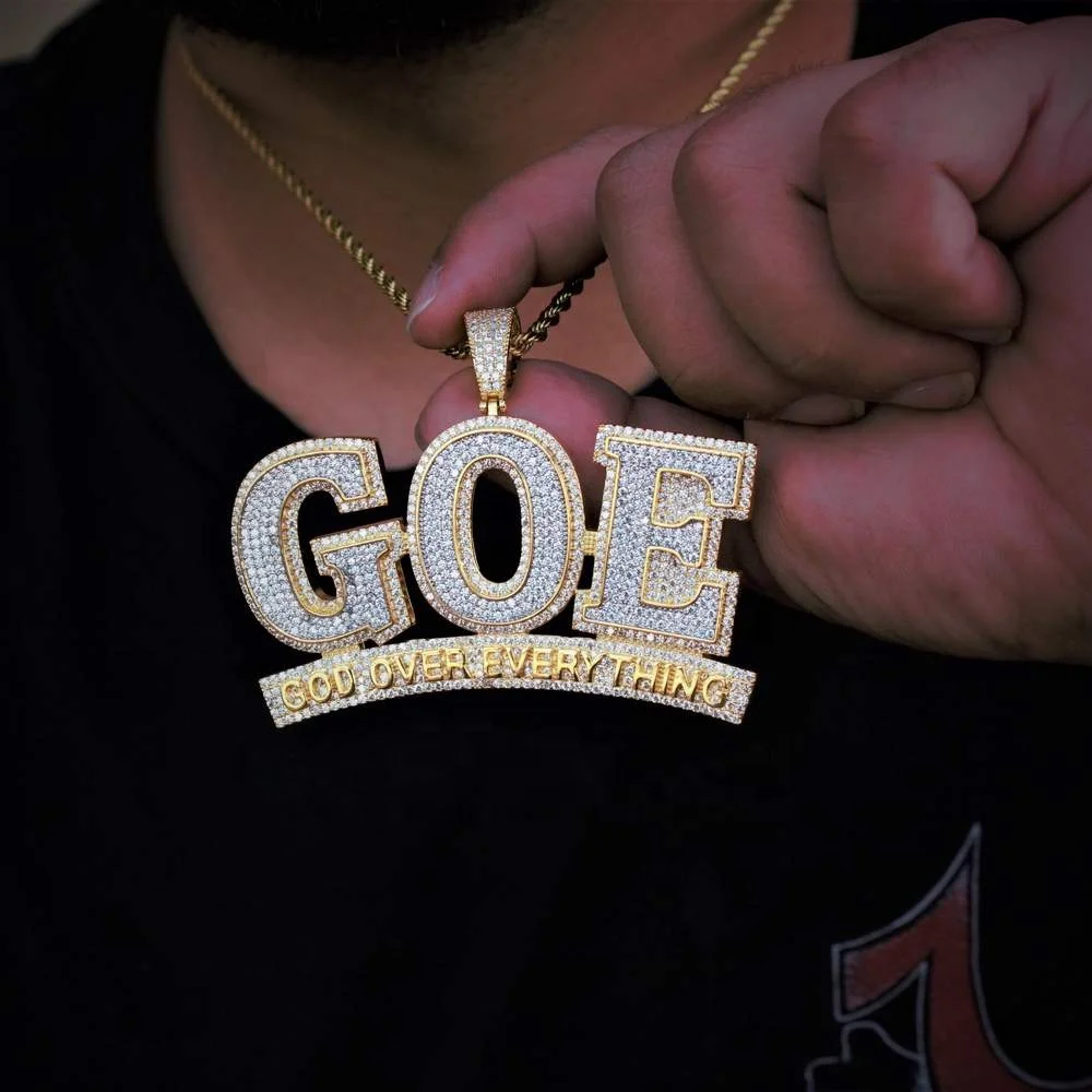 

two tone gold plated men boy jewelry micro pave cz iced out bling hip hop god over everything pendant necklace, Rose gold