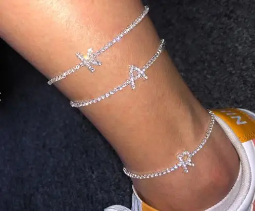 
New 26 Letter Name Anklet Personality Tennis Bracelet Letter Foot Chain Foot Jewelry 