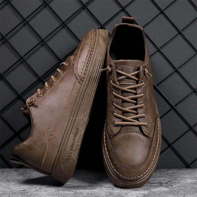 

Men Lace Up Synthetic Leather Skateboarding Shoes Casual Shoes Black Grey Fashion Men Sneakers, Black/grey/brown