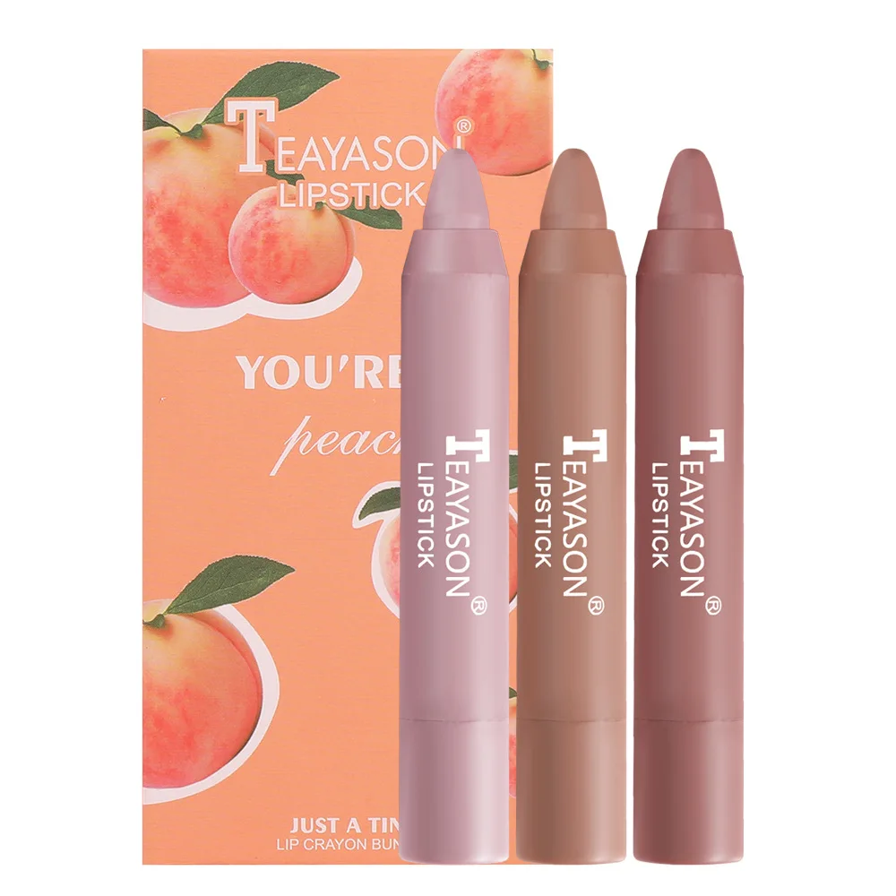 

TEAYASON fruit crayon lipstick kit 3 colors/box velvet silky lip stick pen student waterproof long lasting solid lipstick set