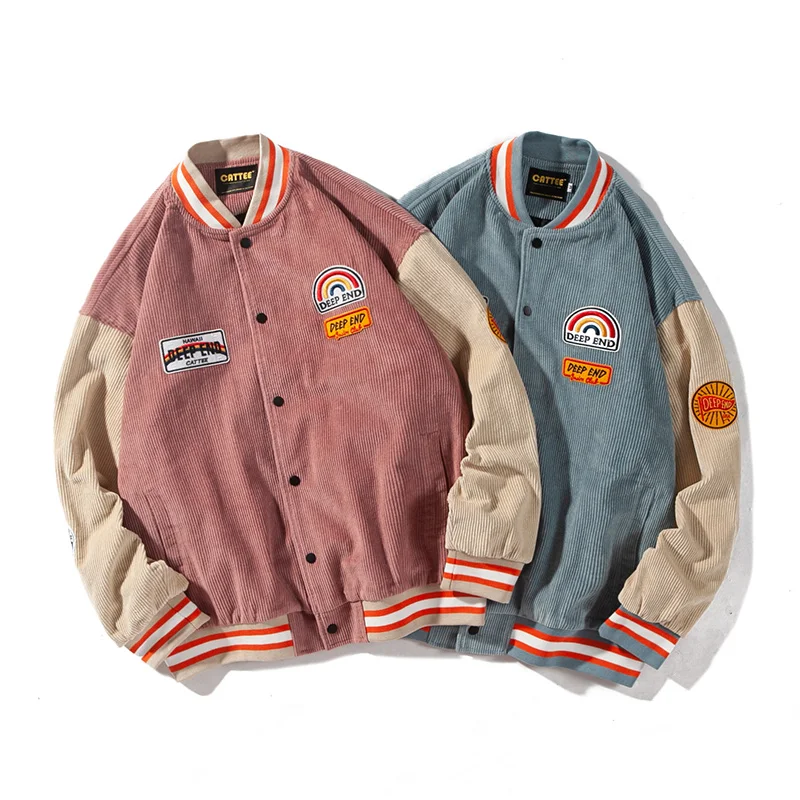 

Contrast embroidered corduroy Baseball Jacket pilot corduroy jacket mens coat