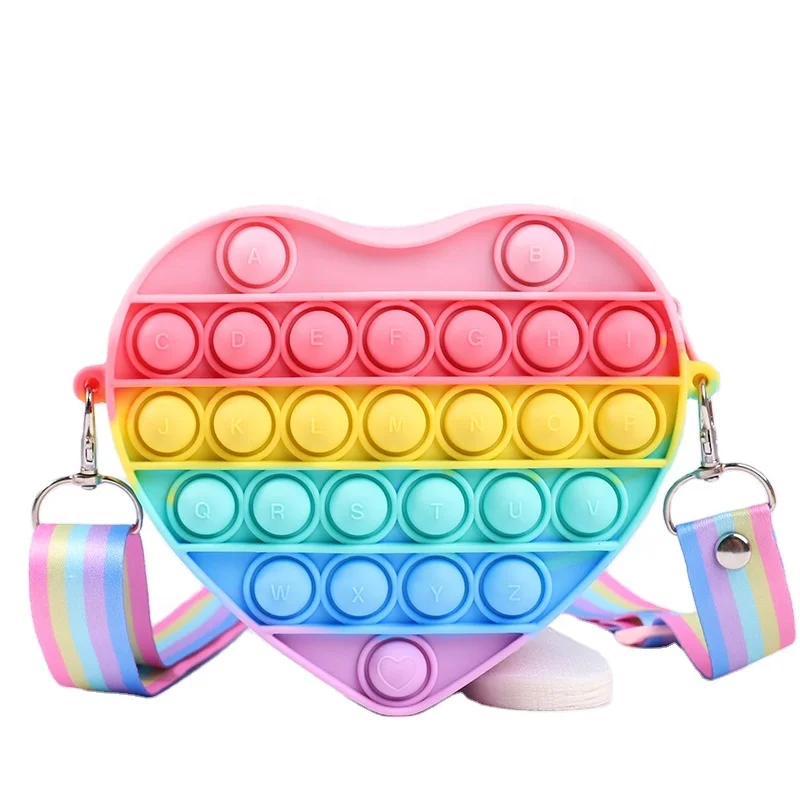 

Guangzhou Factory Little Girls Heart Popping Playing Purse Gift Shoulder Rainbow Pushing Bags Purse